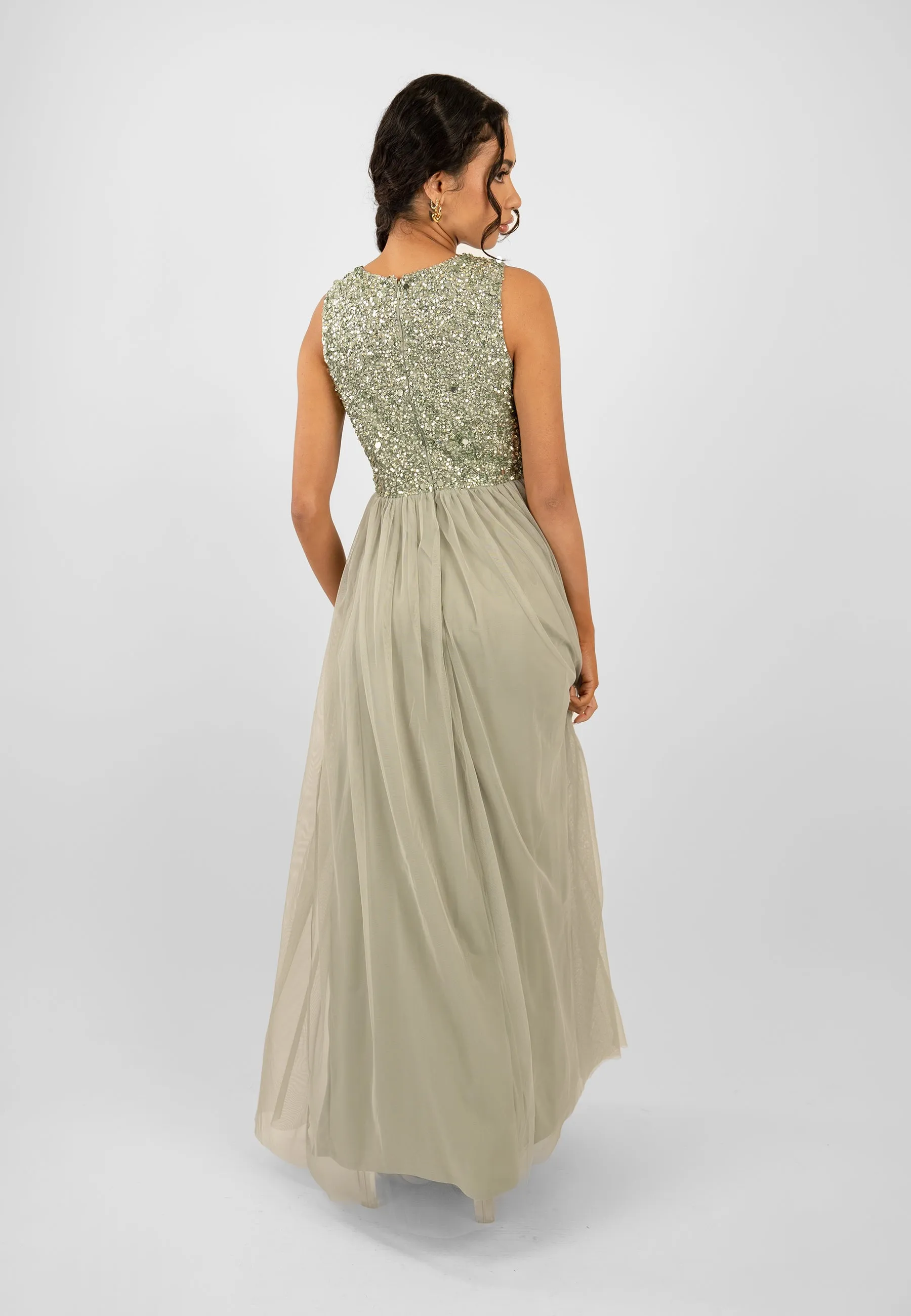 Picasso Sage Green Embellished Bridesmaid Dress