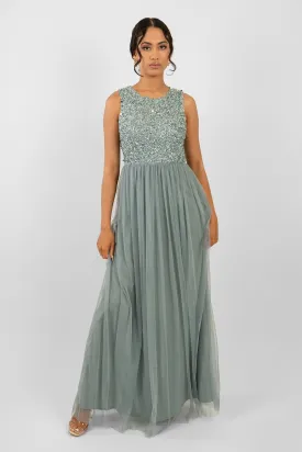 Picasso Teal Embellished Bridesmaid Maxi Dress