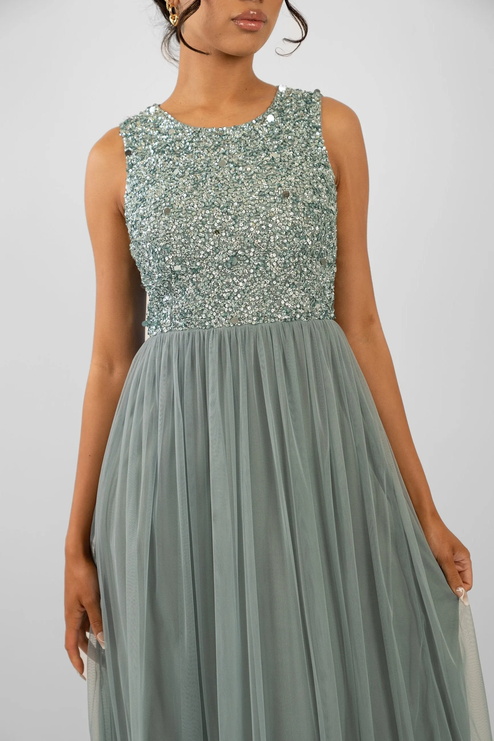 Picasso Teal Embellished Bridesmaid Maxi Dress