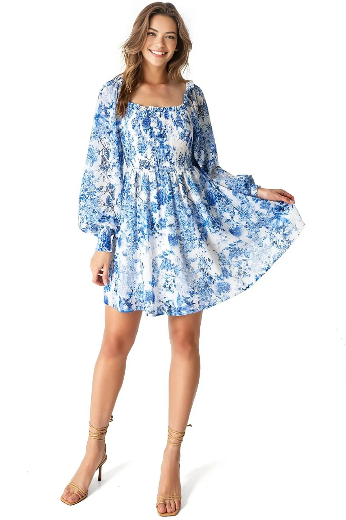 Porcelain Floral Mini Dress