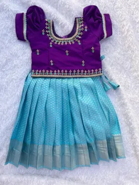 PRE ORDER : Stunning Teal Skirt with Purple Top with Intricate Aari Work