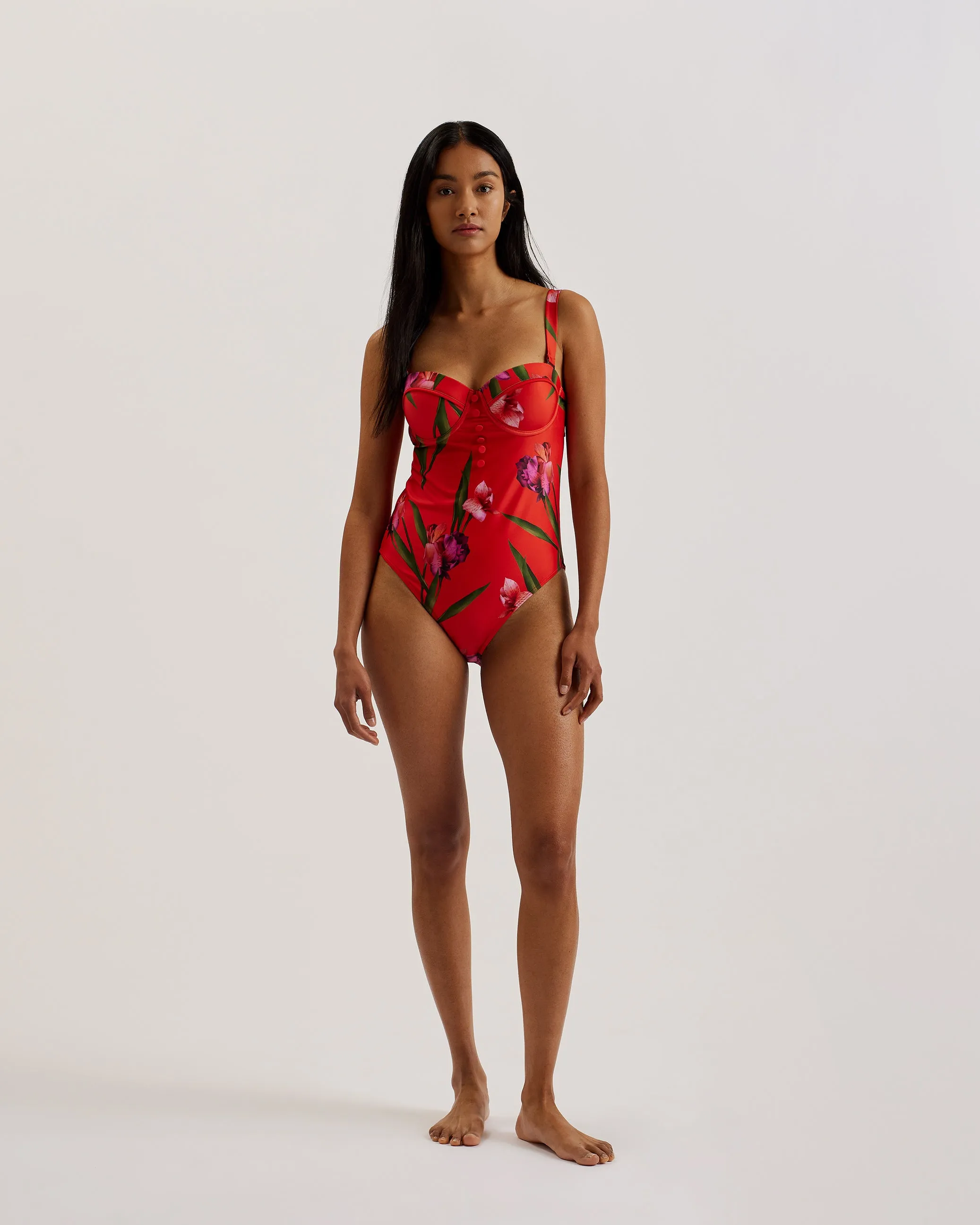 Quwella Cupped Printed Swimsuit Brt-Red