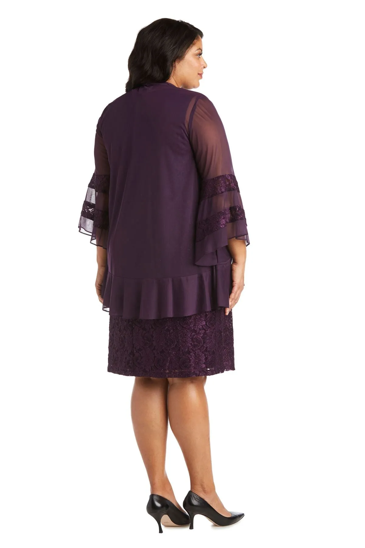 R&M Richards Women's Plus Size 2 Piece Bell Sleeve Chiffon Jacket Dress - Mother of The Bride Dress