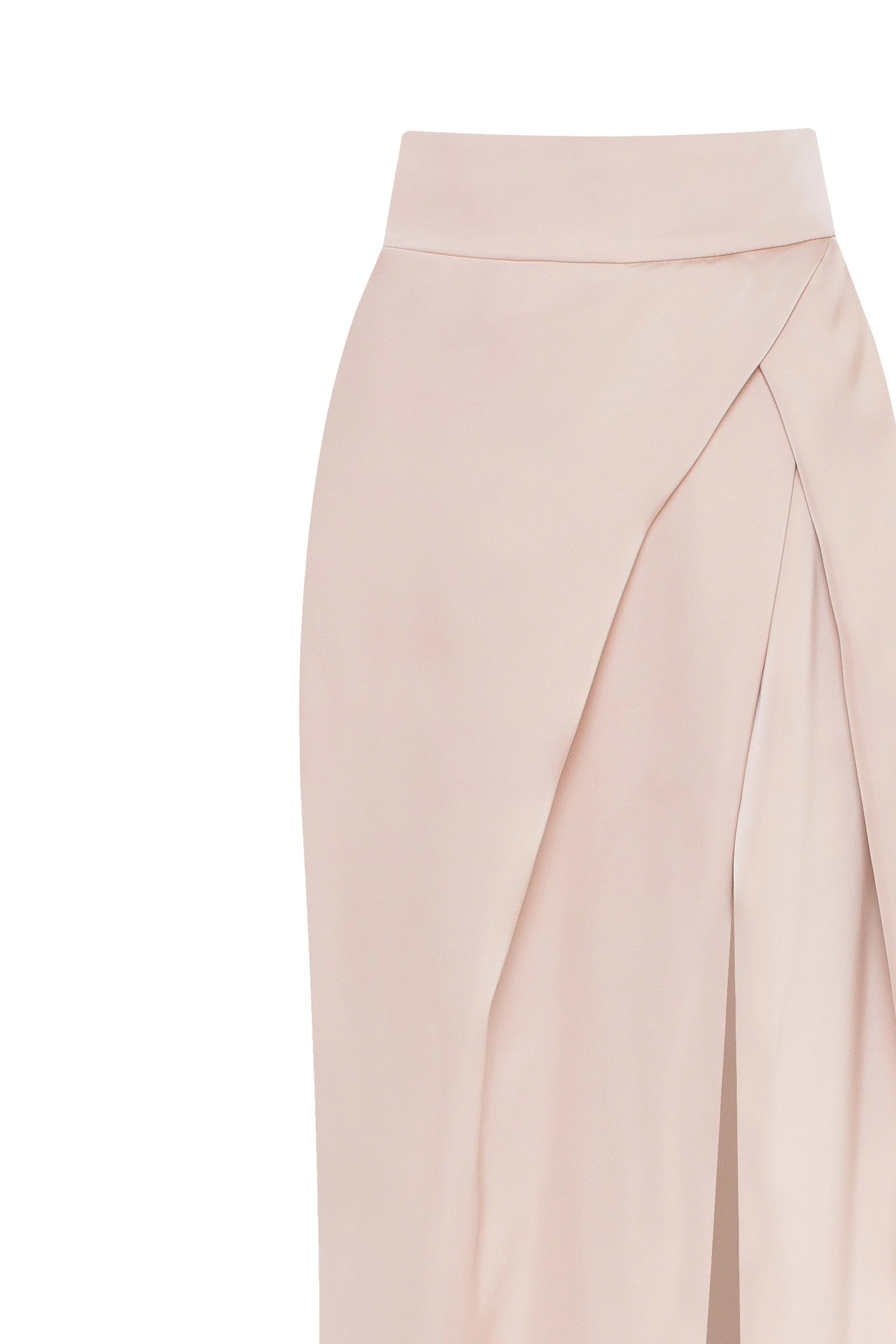 Refined high-waisted maxi satin skirt with a slit