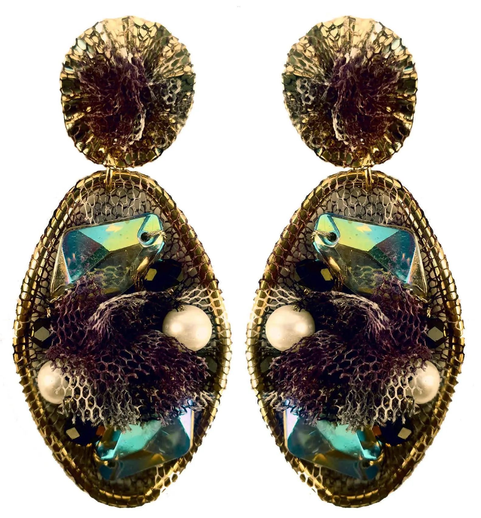 Rhinestones on Net Design Fancy Artificial Imitation Fashion Earrings for Girls Women