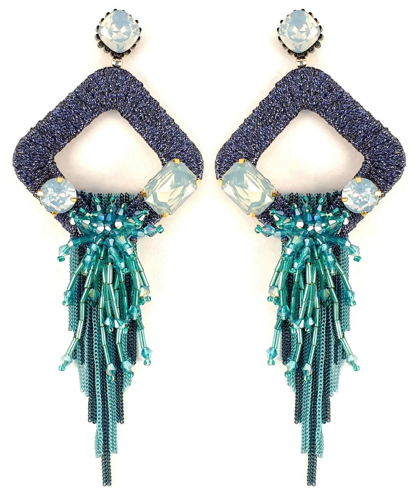 Rhinestones studded Geometrical Shapes with Long Tassel Design Artificial Fashion Dangler Earrings Jhumka for Girls Women