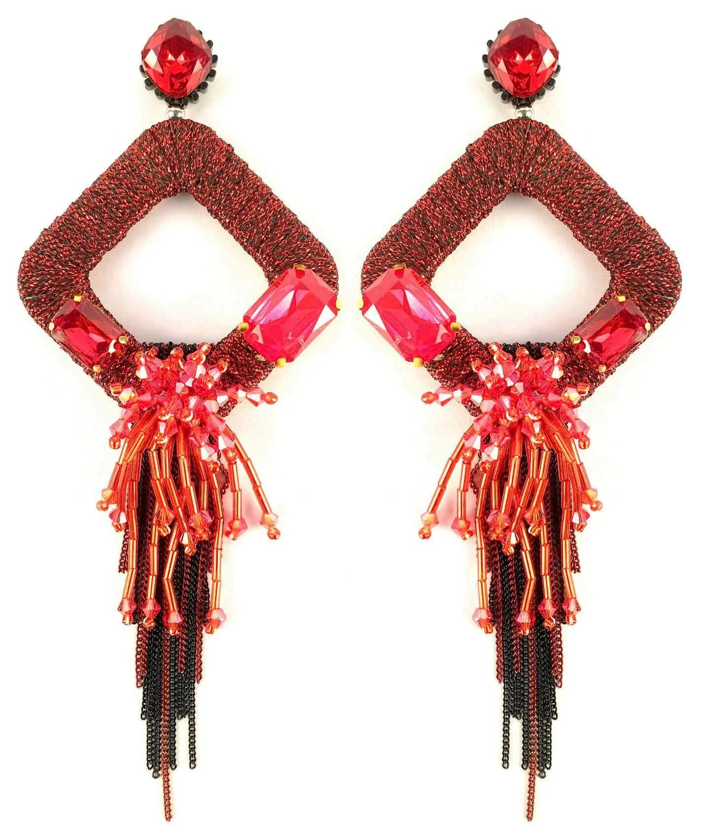 Rhinestones studded Geometrical Shapes with Long Tassel Design Artificial Fashion Dangler Earrings Jhumka for Girls Women