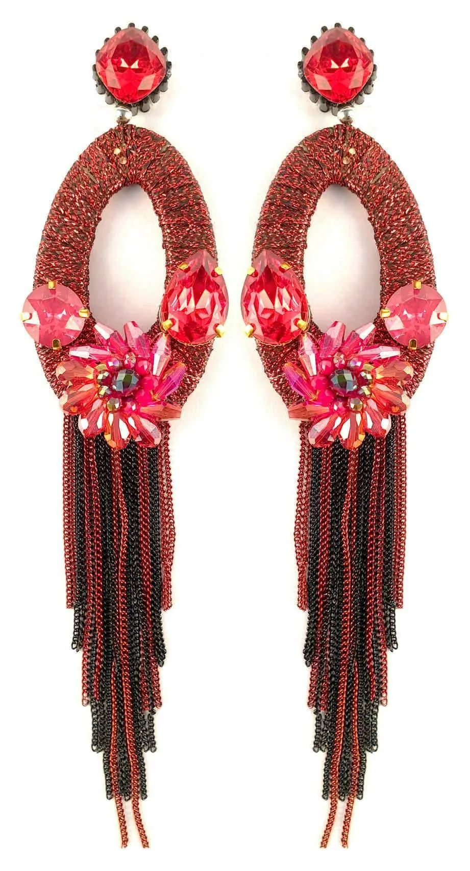 Rhinestones studded Geometrical Shapes with Long Tassel Design Artificial Fashion Dangler Earrings Jhumka for Girls Women