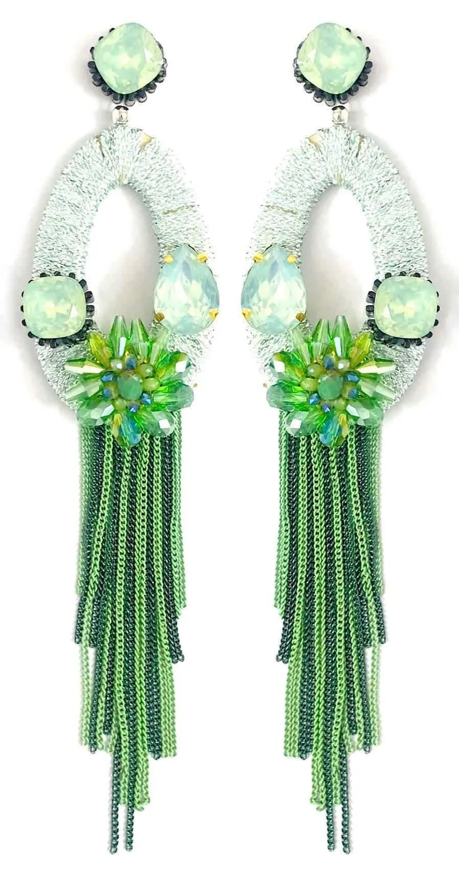 Rhinestones studded Geometrical Shapes with Long Tassel Design Artificial Fashion Dangler Earrings Jhumka for Girls Women