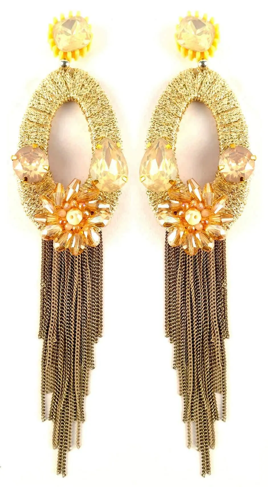 Rhinestones studded Geometrical Shapes with Long Tassel Design Artificial Fashion Dangler Earrings Jhumka for Girls Women