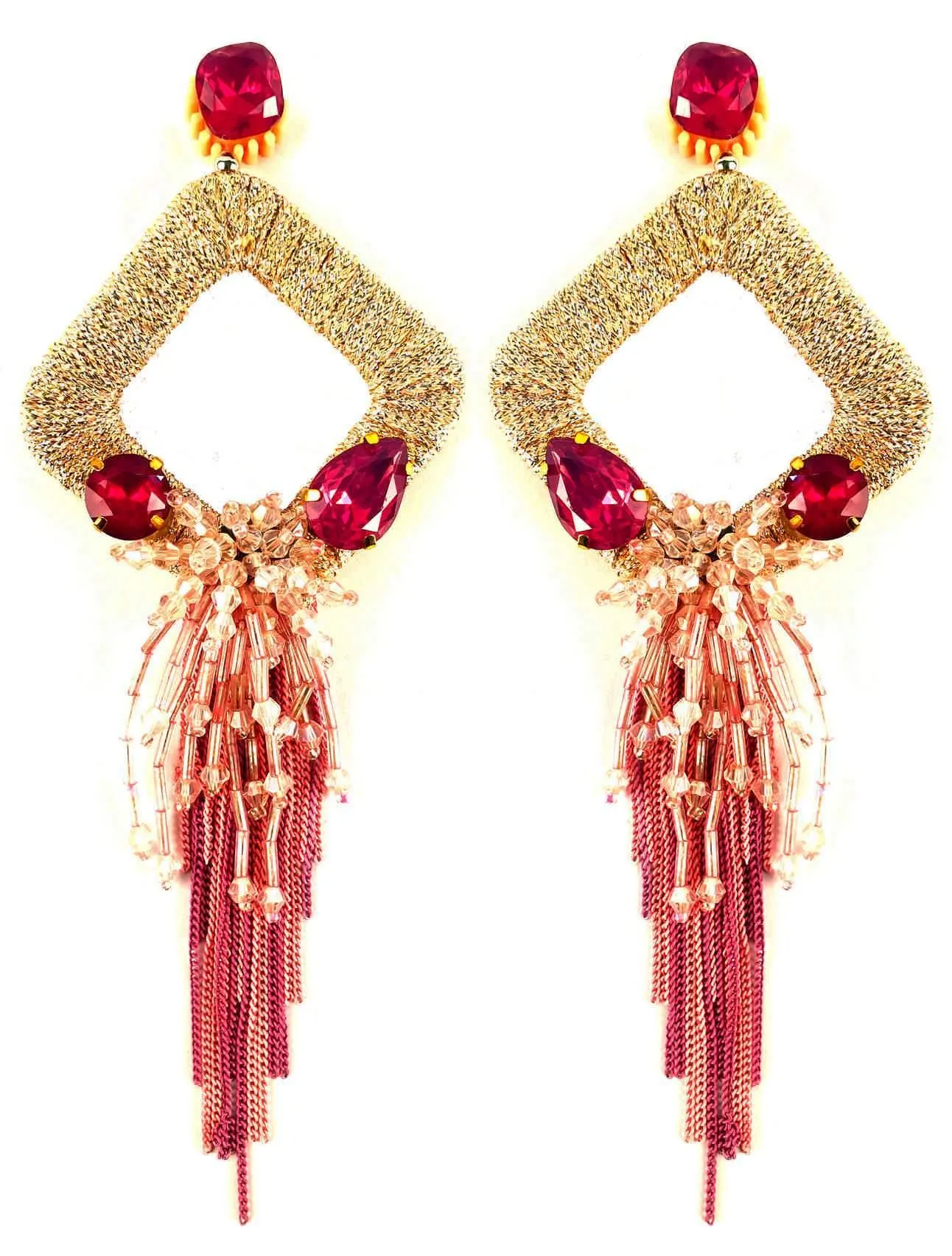 Rhinestones studded Geometrical Shapes with Long Tassel Design Artificial Fashion Dangler Earrings Jhumka for Girls Women