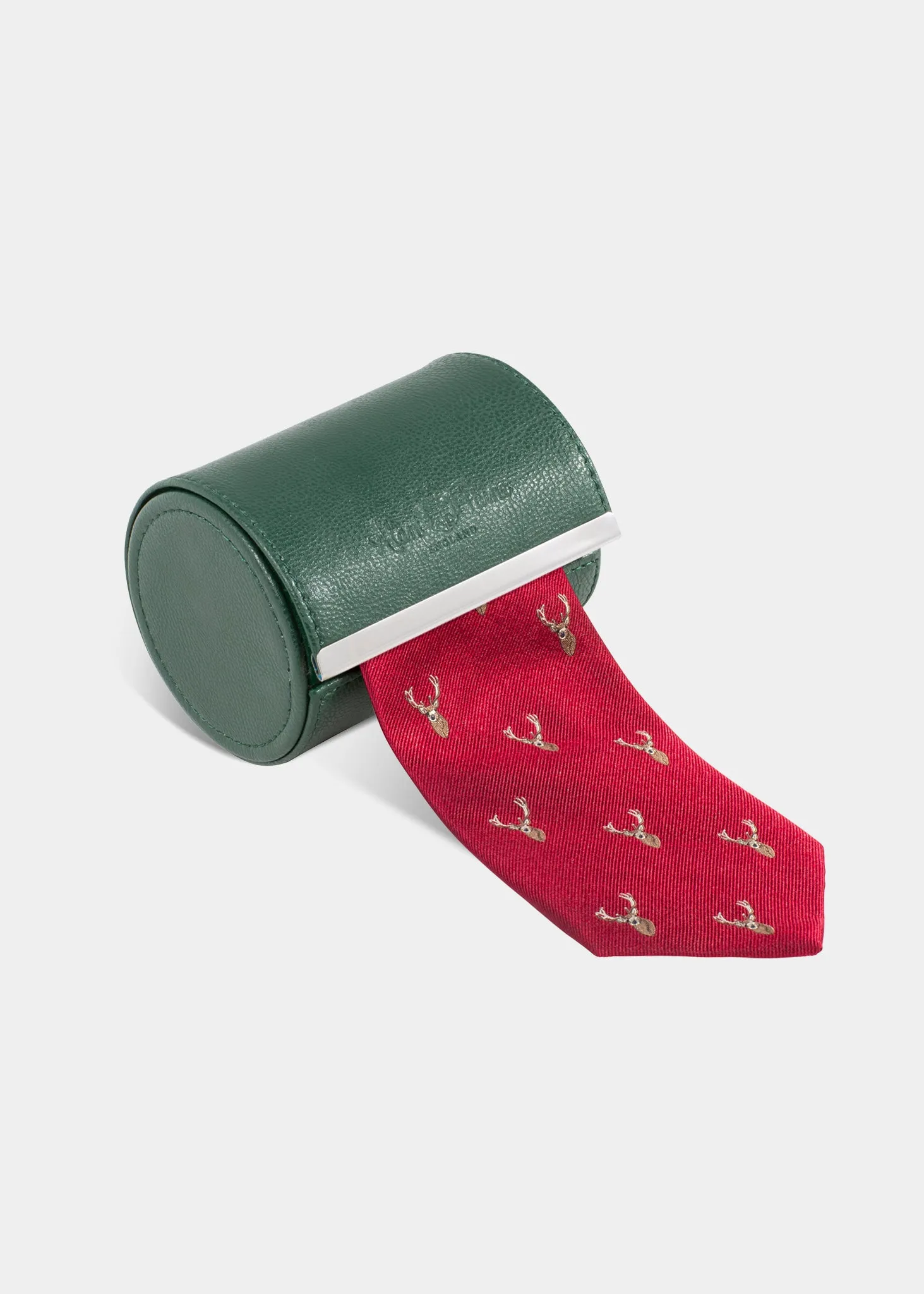 Ripon Silk Country Tie In Red - Deer Design