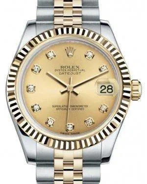 Rolex Datejust 31 Lady Midsize Yellow Gold/Steel Champagne Diamond Dial & Fluted Bezel Jubilee Bracelet 178273