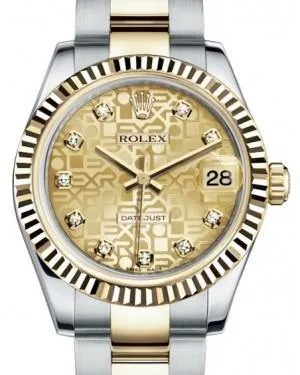 Rolex Datejust 31 Lady Midsize Yellow Gold/Steel Champagne Jubilee Diamond Dial & Fluted Bezel Oyster Bracelet 178273