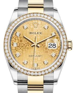 Rolex Datejust 36 Yellow Gold/Steel Champagne Jubilee Diamond Dial & Diamond Bezel Oyster Bracelet 126283RBR