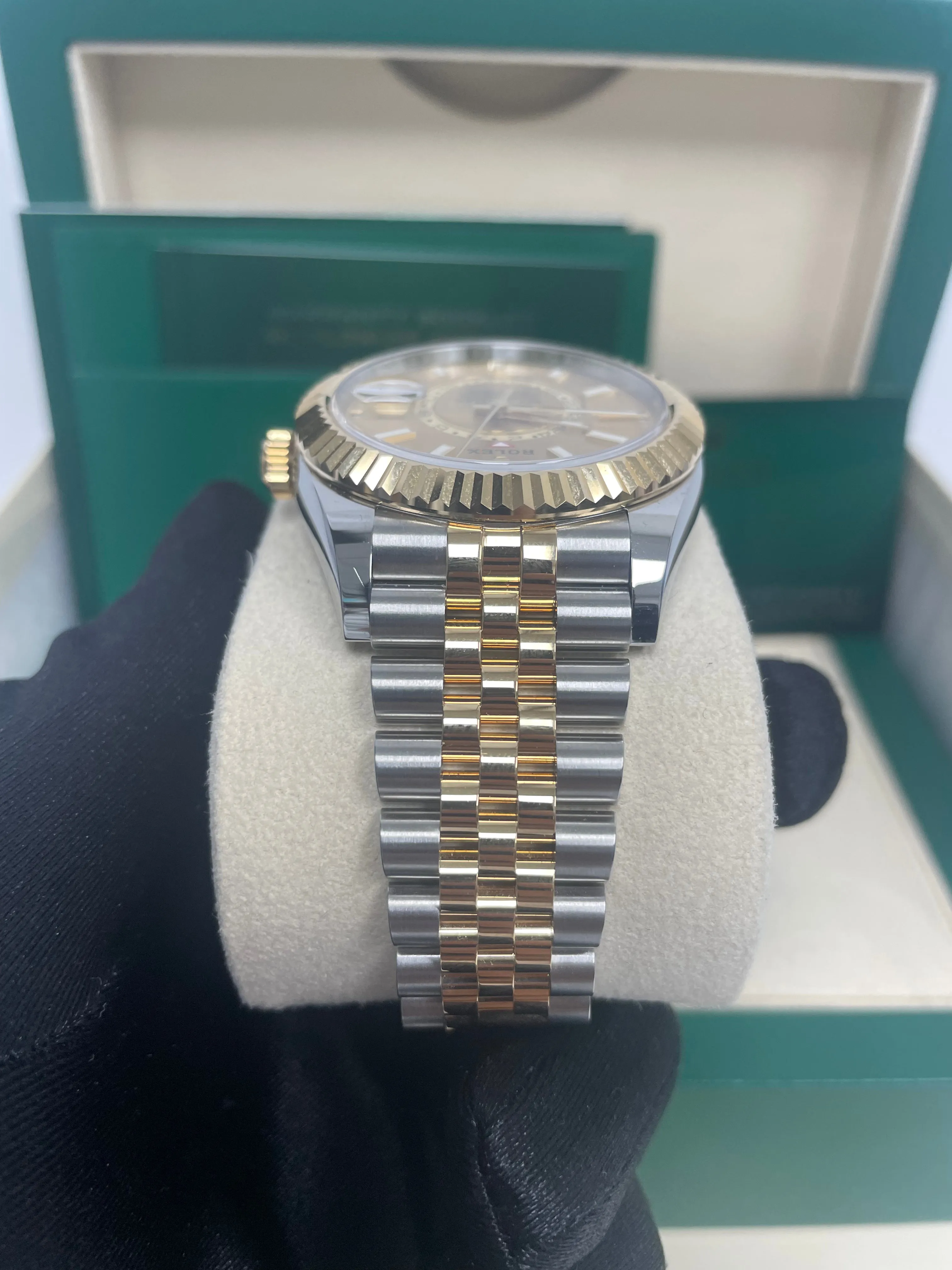 Rolex Sky-Dweller Two-Tone Stainless Steel - Yellow Gold Champagne Index Dial -Jubilee Bracelet (Ref# 326933)