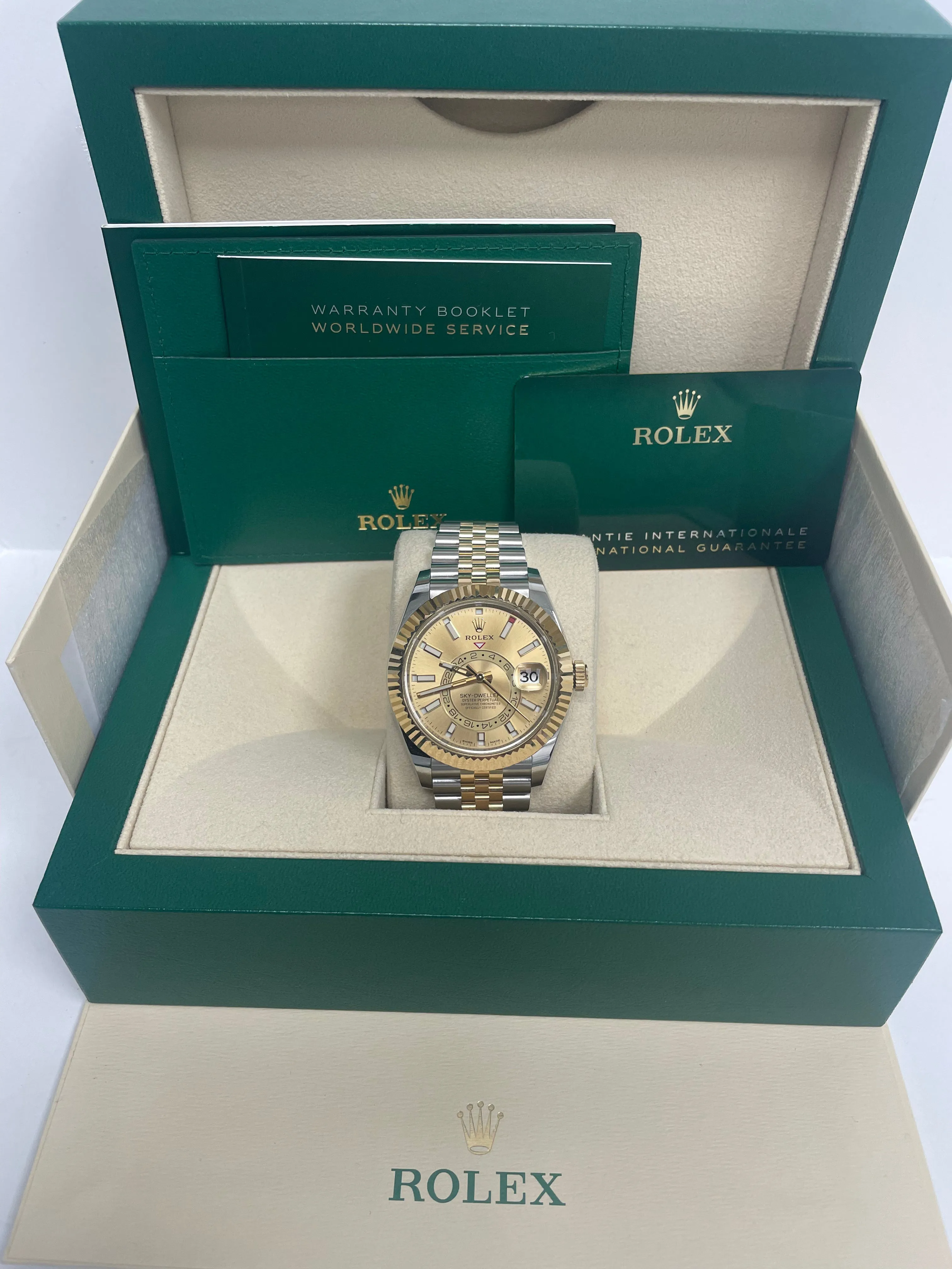 Rolex Sky-Dweller Two-Tone Stainless Steel - Yellow Gold Champagne Index Dial -Jubilee Bracelet (Ref# 326933)