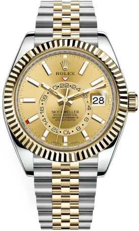 Rolex Sky-Dweller Two-Tone Stainless Steel - Yellow Gold Champagne Index Dial -Jubilee Bracelet (Ref# 326933)