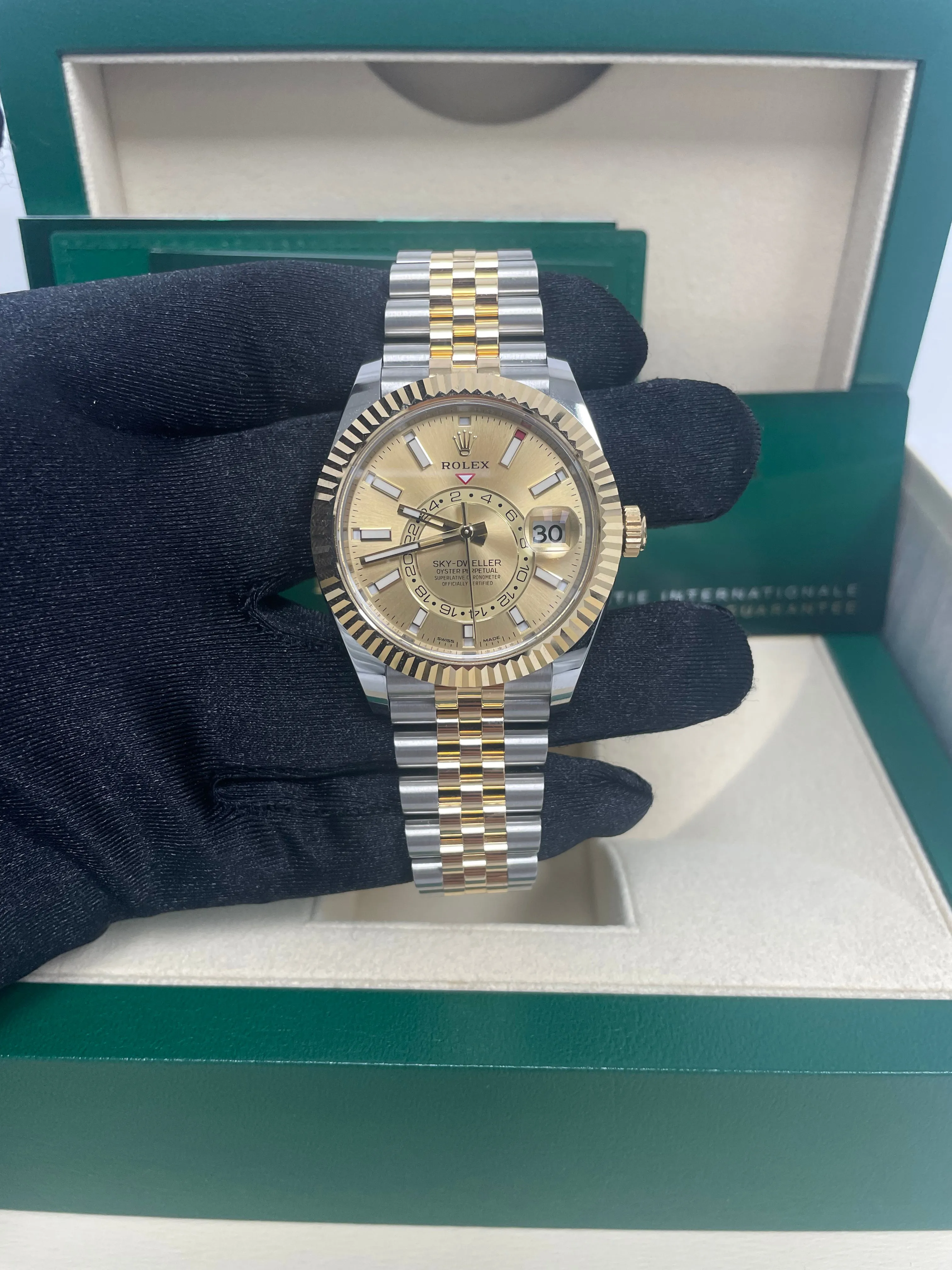 Rolex Sky-Dweller Two-Tone Stainless Steel - Yellow Gold Champagne Index Dial -Jubilee Bracelet (Ref# 326933)