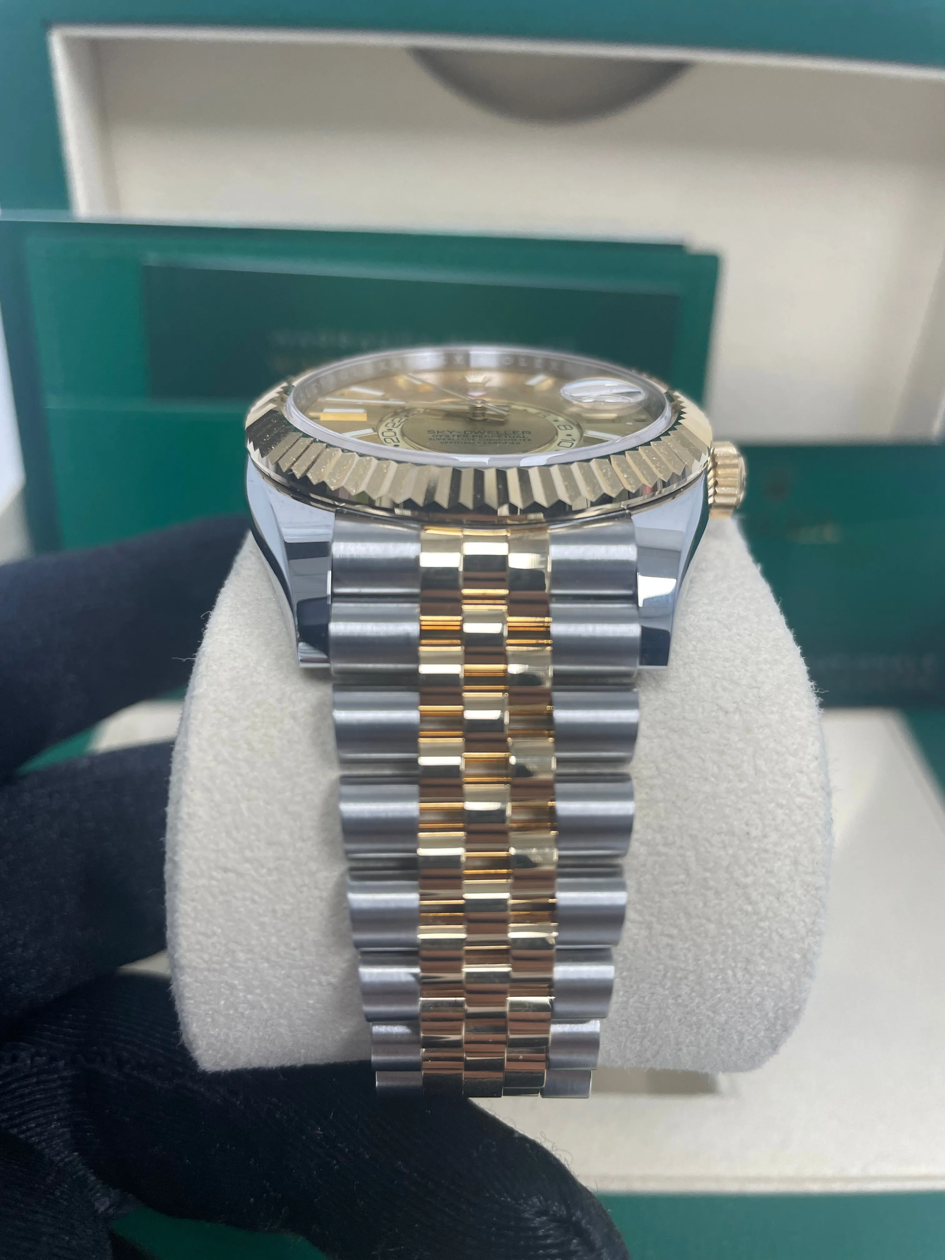 Rolex Sky-Dweller Two-Tone Stainless Steel - Yellow Gold Champagne Index Dial -Jubilee Bracelet (Ref# 326933)