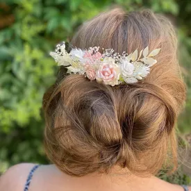 Romanic blush and ivory bridal hair comb Dusty pink roses Wedding headpiece Vintage hair comb Magaela accessories Flower hair comb for bride