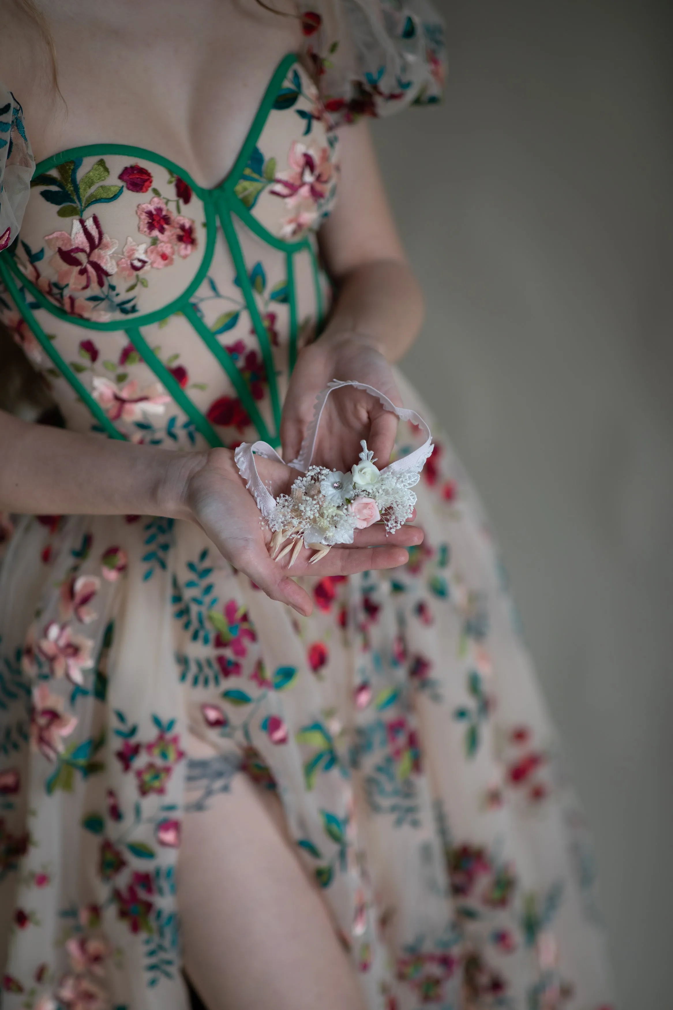 Romantic blush and white bridal garter