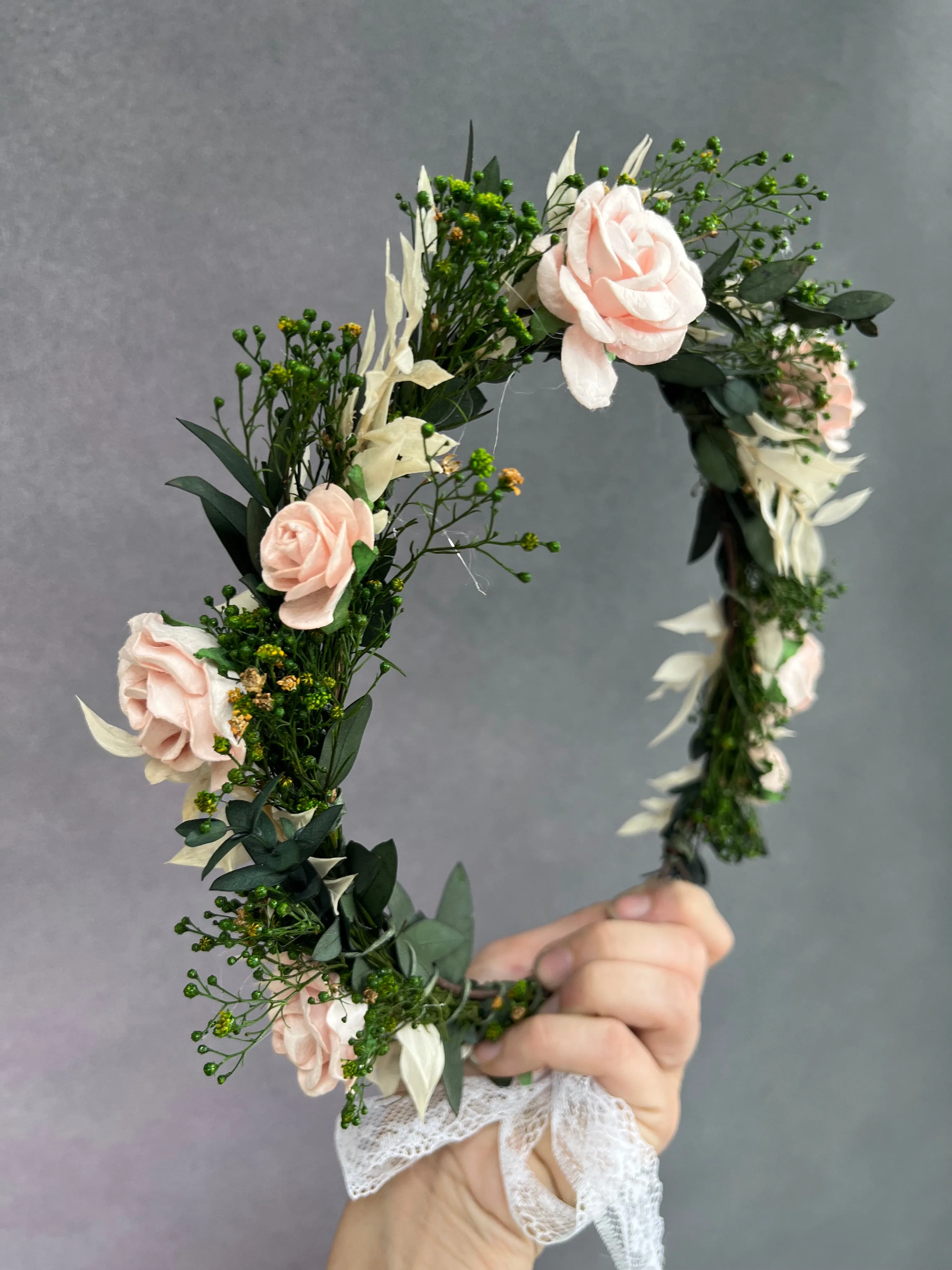 Romantic blush wedding hair wreath