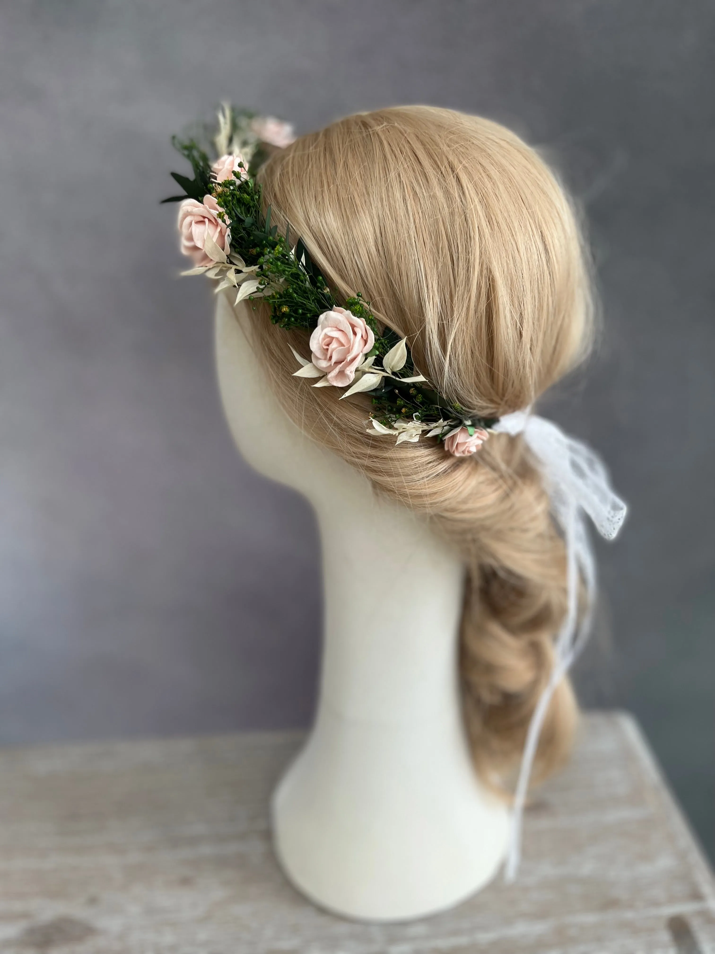 Romantic blush wedding hair wreath