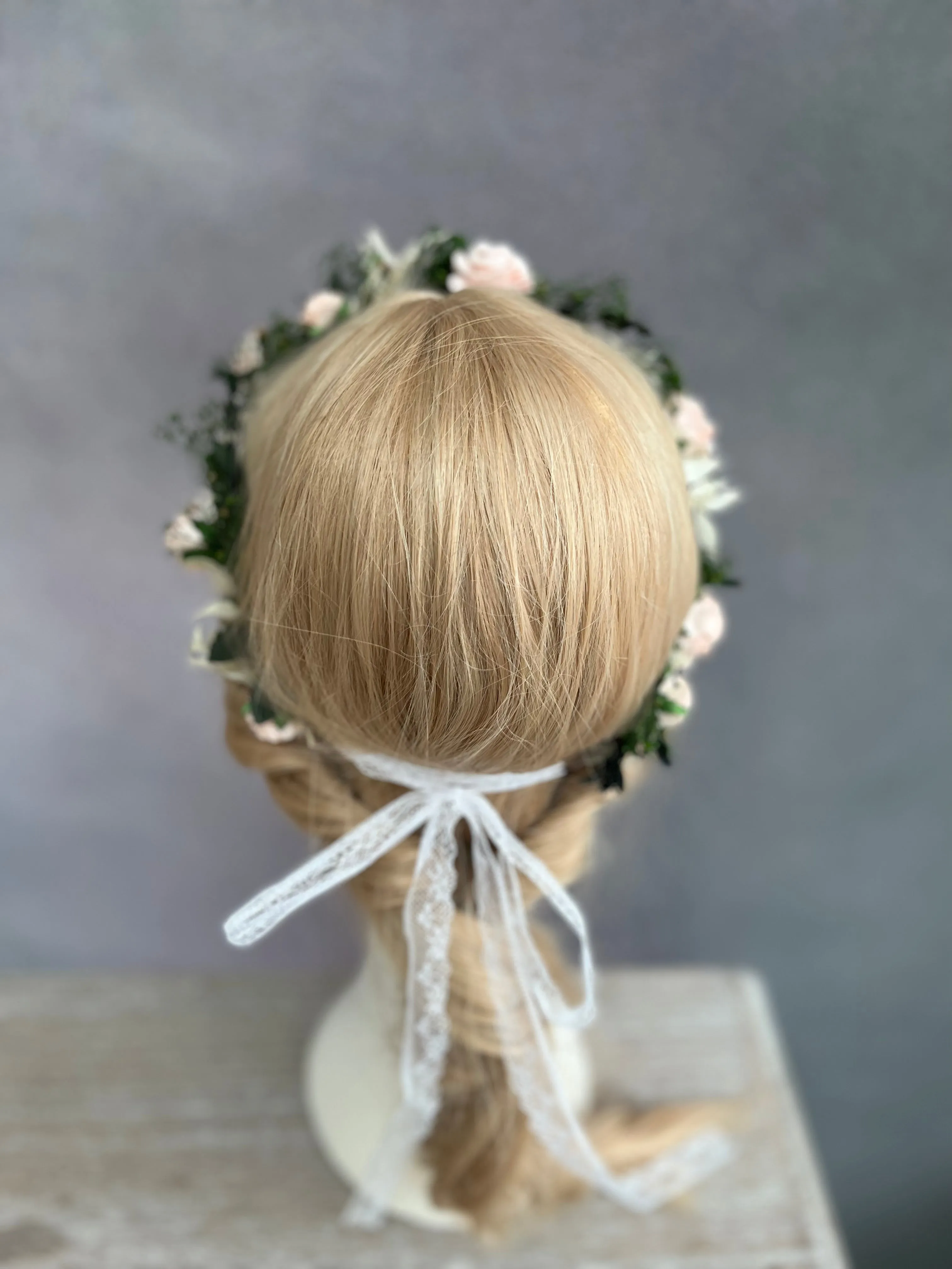 Romantic blush wedding hair wreath