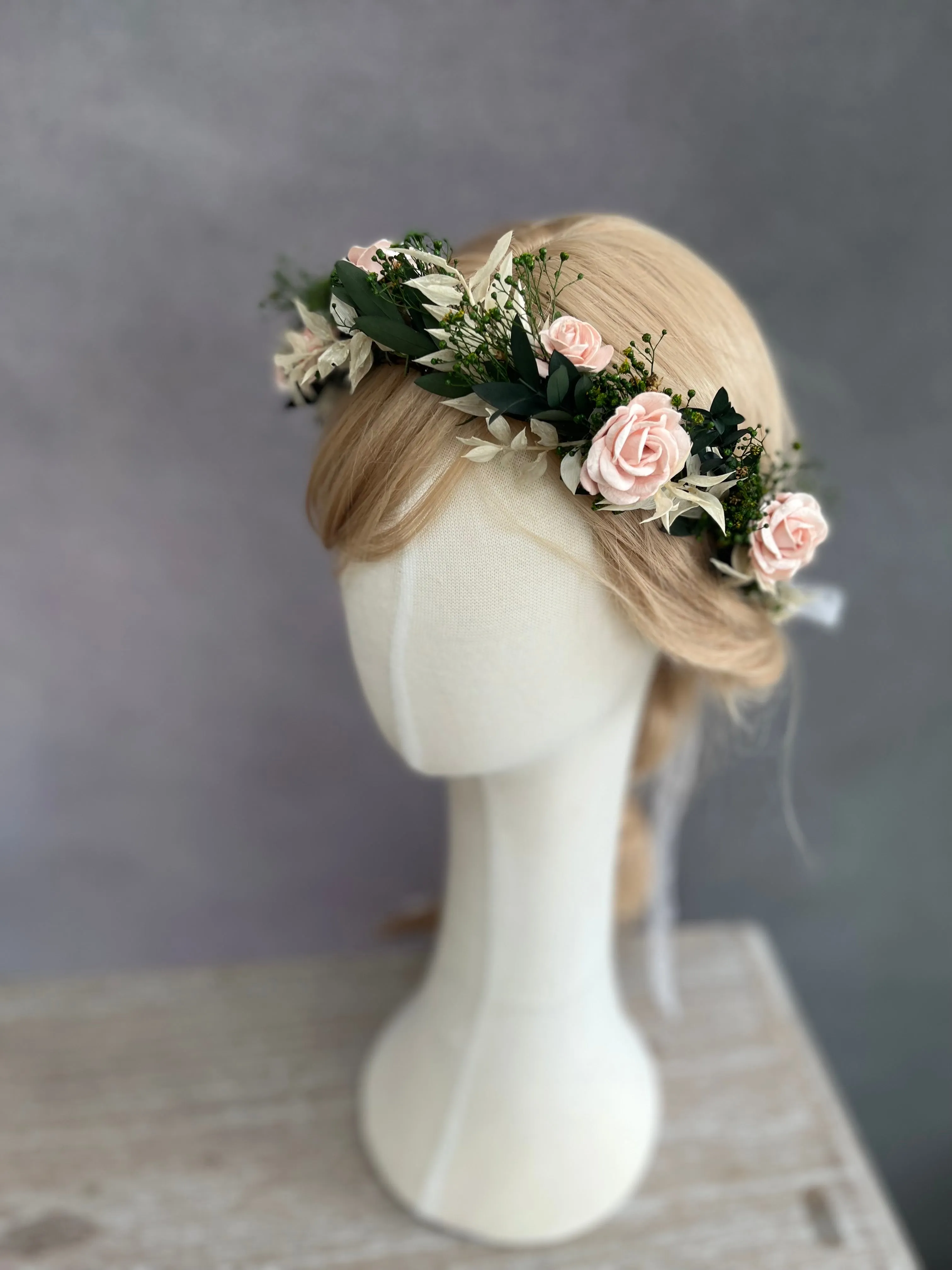 Romantic blush wedding hair wreath