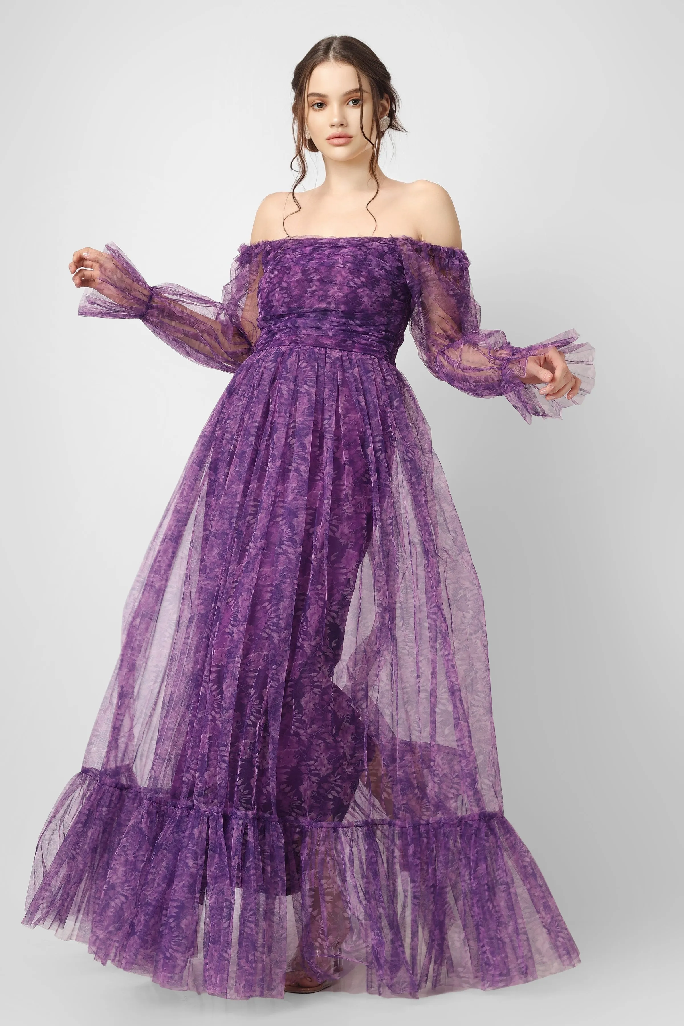 Ruth Purple Printed Tulle Dress