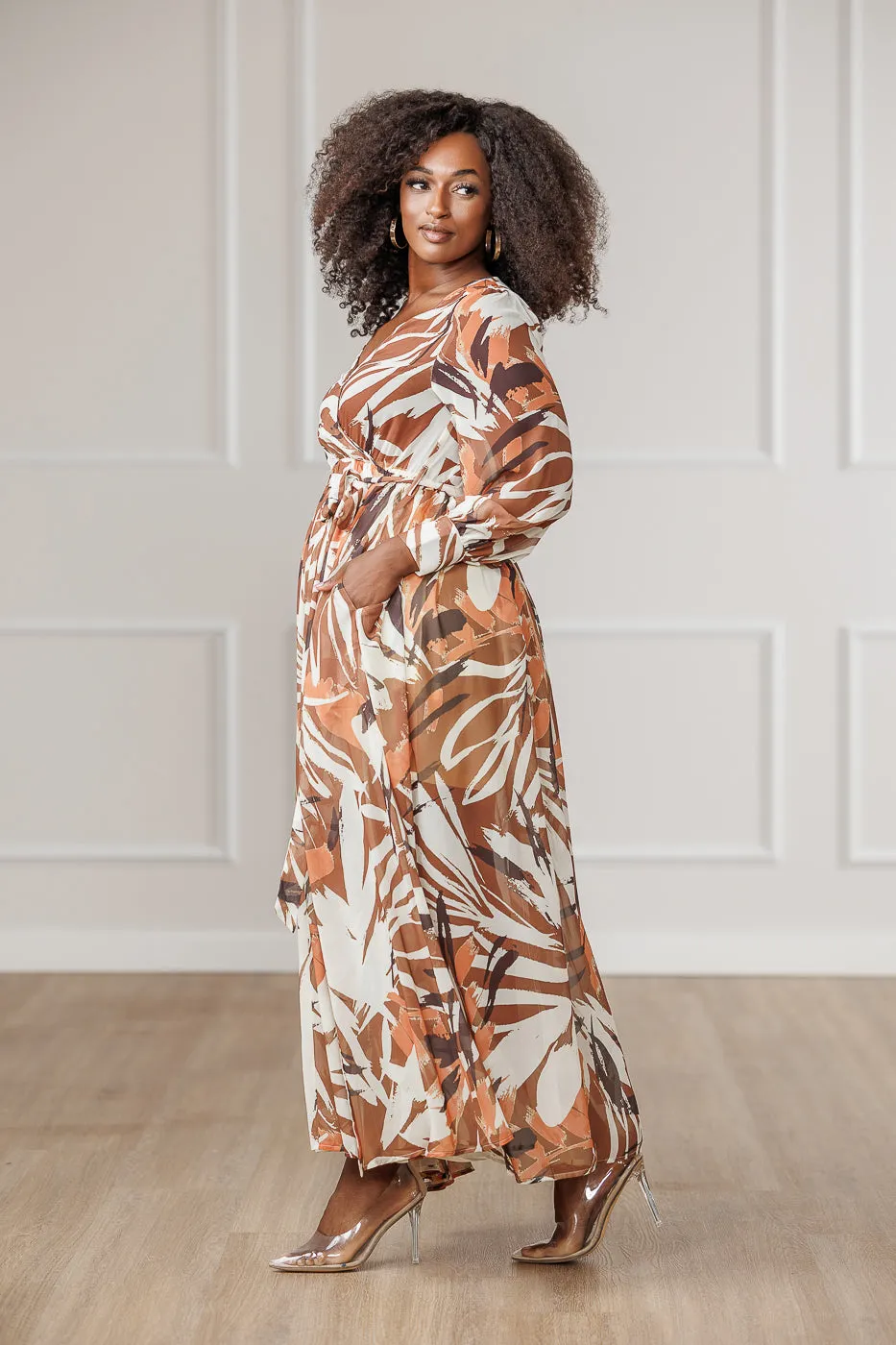 Salma Chiffon Surplice Maxi Dress - Brown