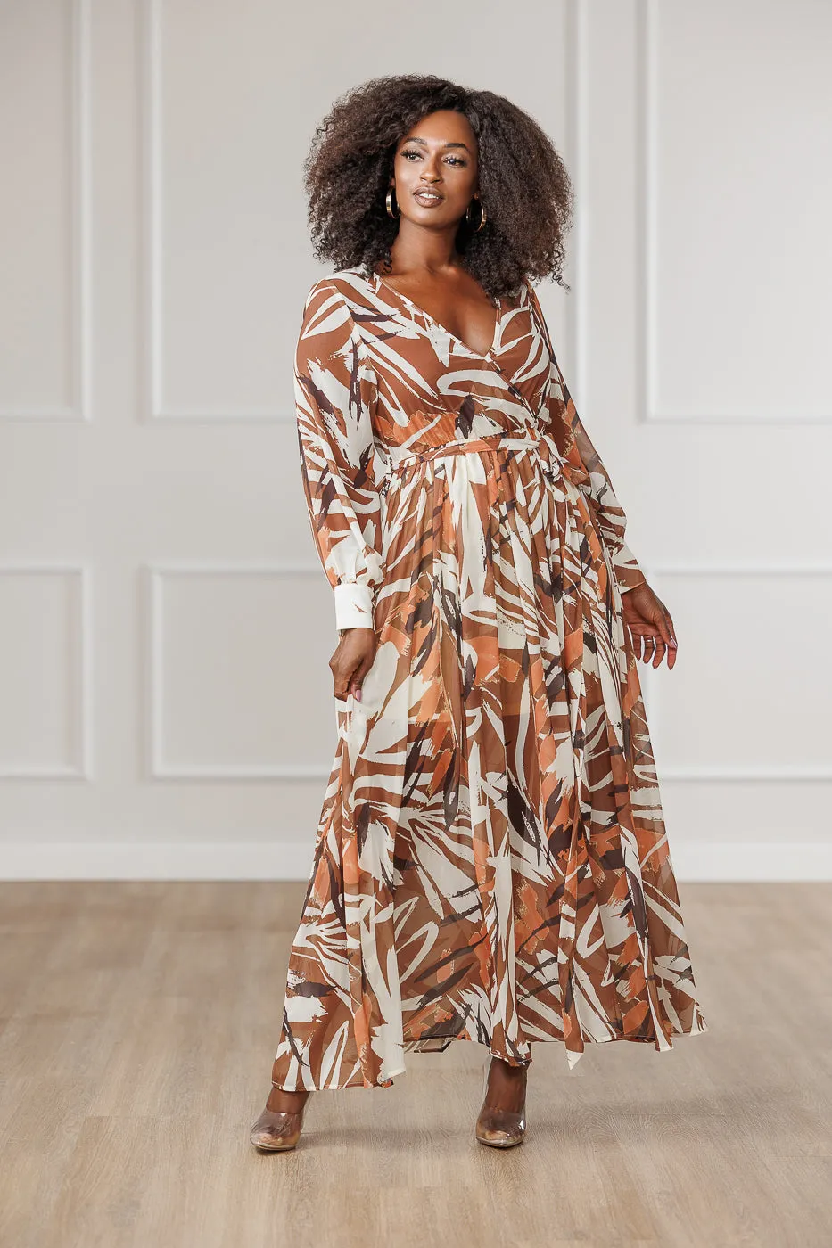 Salma Chiffon Surplice Maxi Dress - Brown