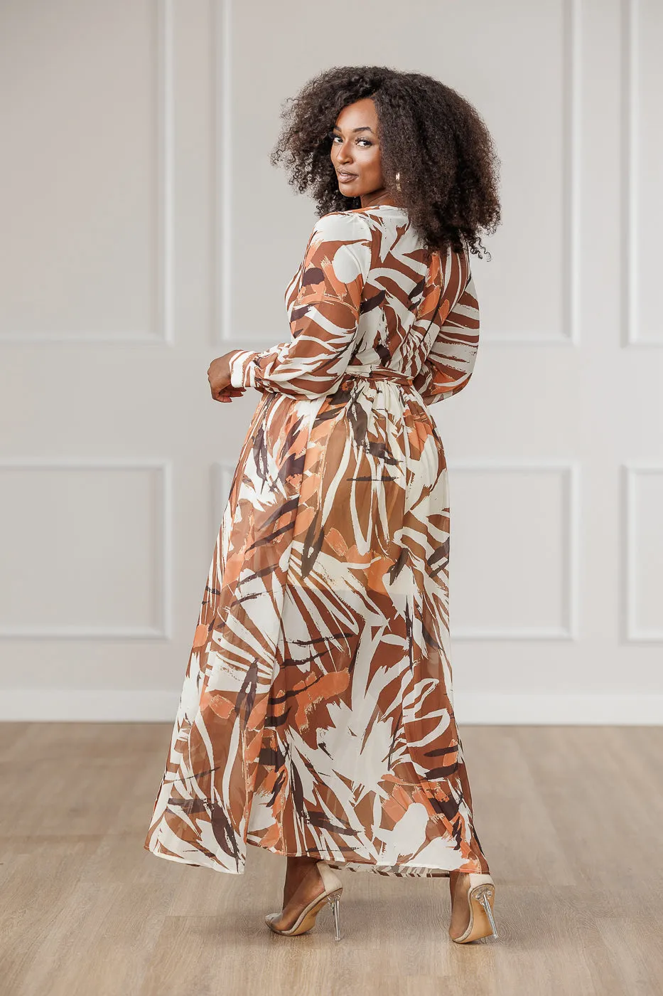 Salma Chiffon Surplice Maxi Dress - Brown