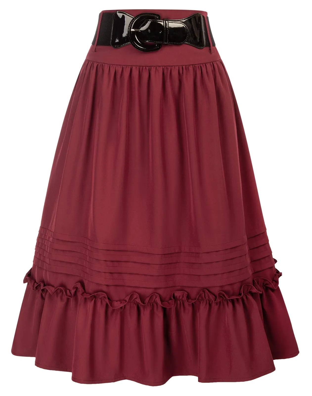 Seckill Offer⌛Belt Decorated Skirt Elastic High Waist Tiered  A-Line Skirt