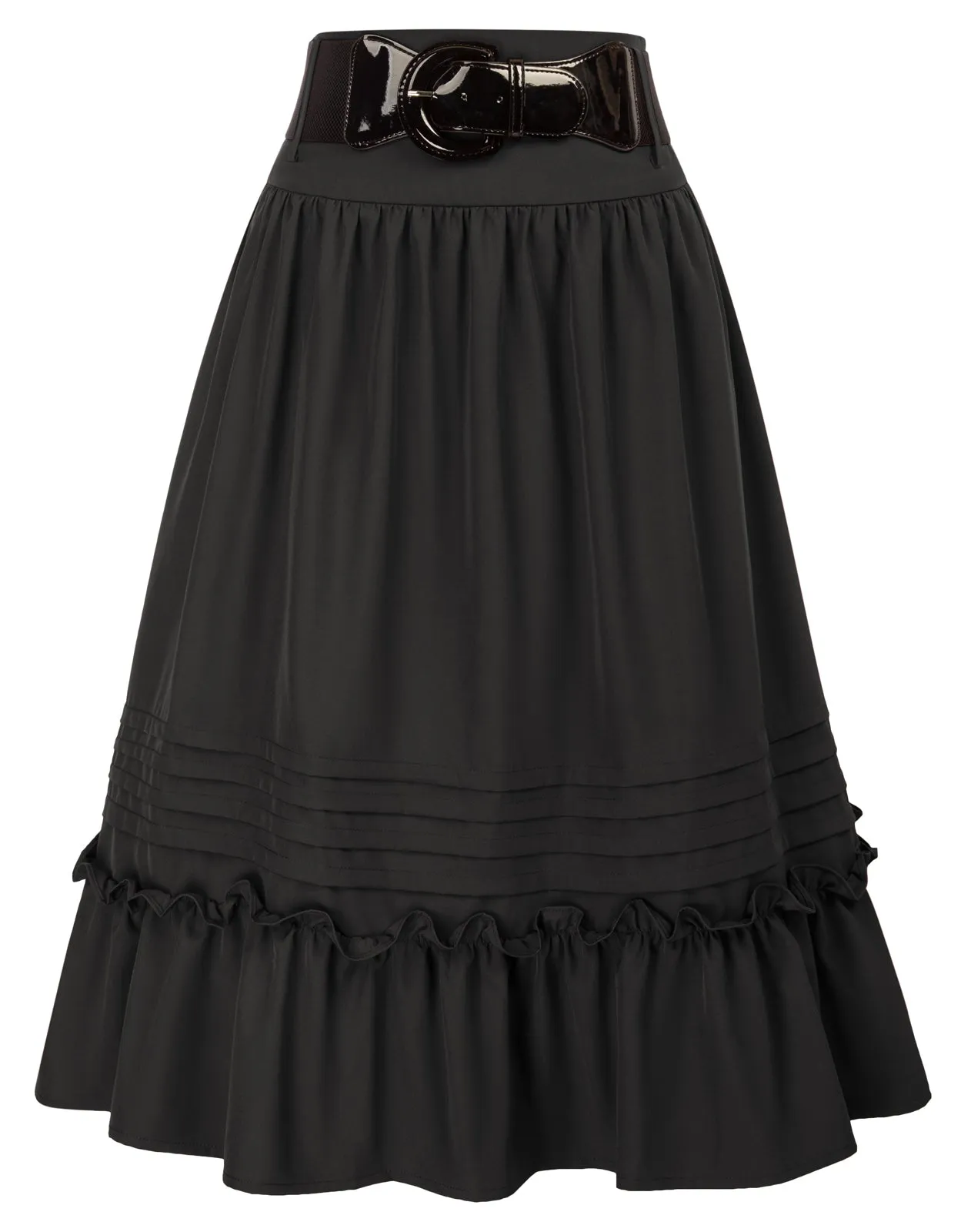 Seckill Offer⌛Belt Decorated Skirt Elastic High Waist Tiered  A-Line Skirt