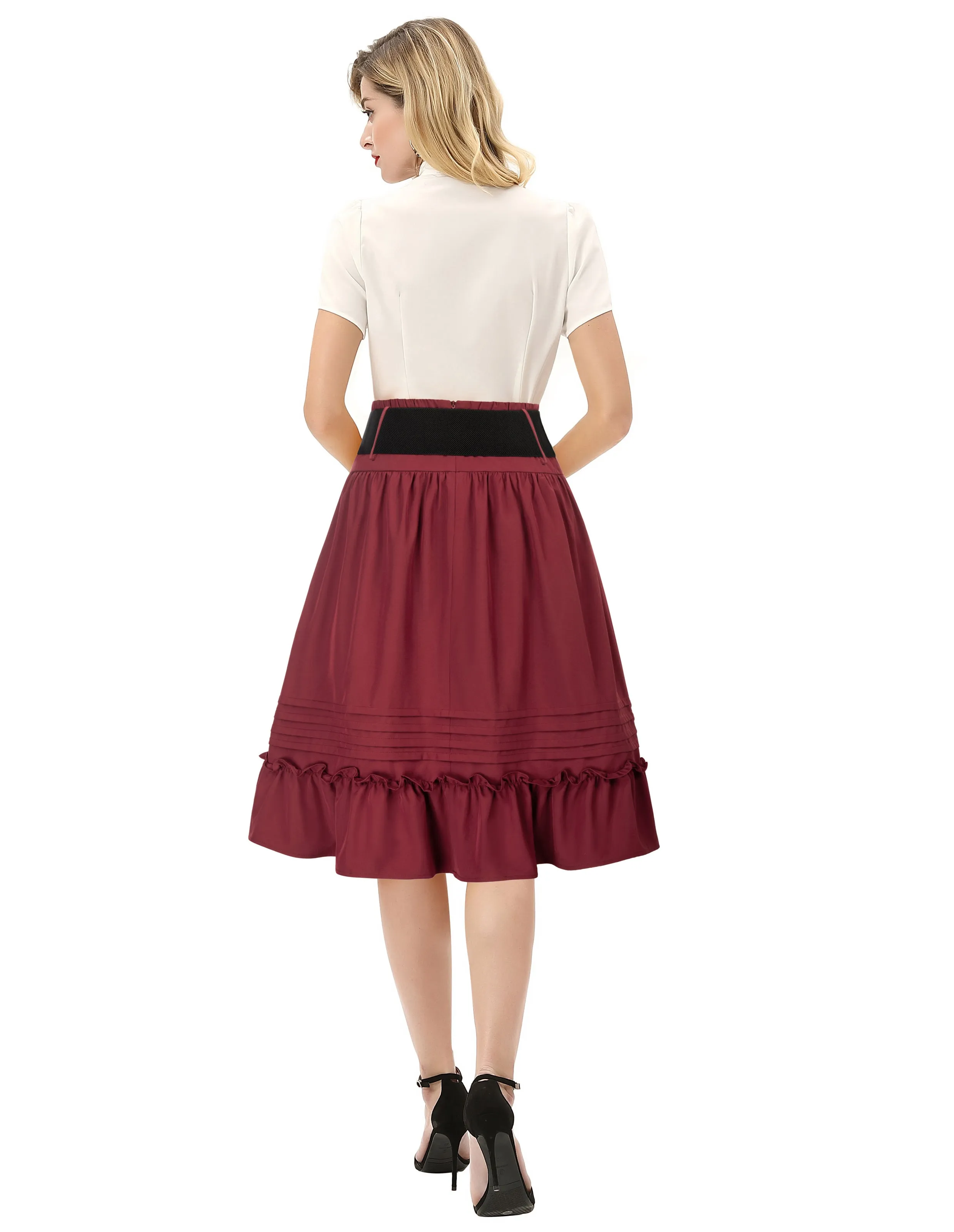 Seckill Offer⌛Belt Decorated Skirt Elastic High Waist Tiered  A-Line Skirt