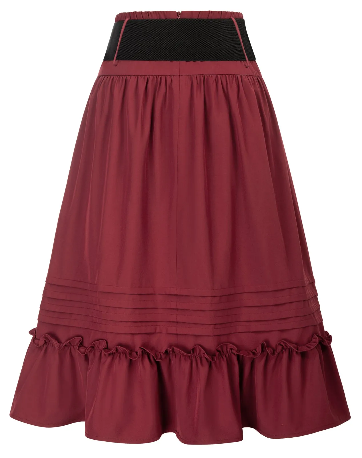 Seckill Offer⌛Belt Decorated Skirt Elastic High Waist Tiered  A-Line Skirt