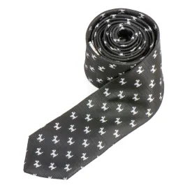 Skinny Tie By Christian Stephanus Silver Scotty Dogs On Black 2 inch