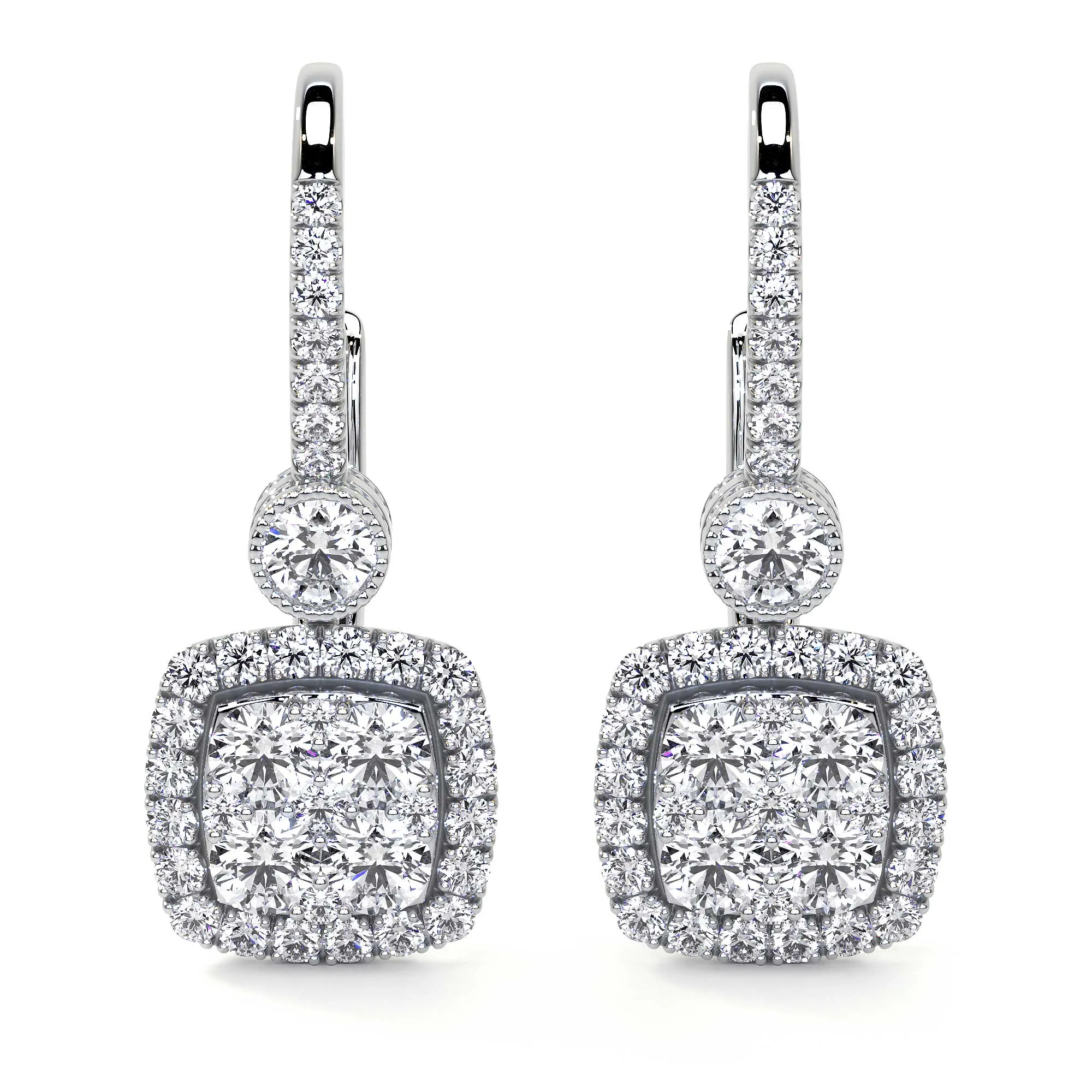 Square Drop Cluster Diamond Earrings