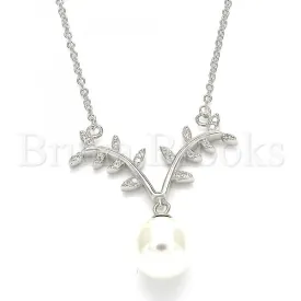 Sterling Silver 04.336.0136.16 Fancy Necklace, with White Cubic Zirconia and Ivory Pearl, Polished Finish, Rhodium Tone