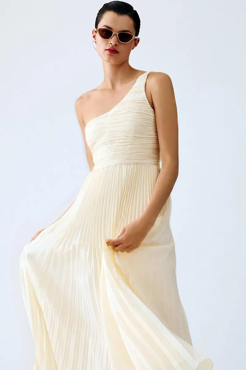 Sweet Grace One-Shoulder Pleated Maxi Dress