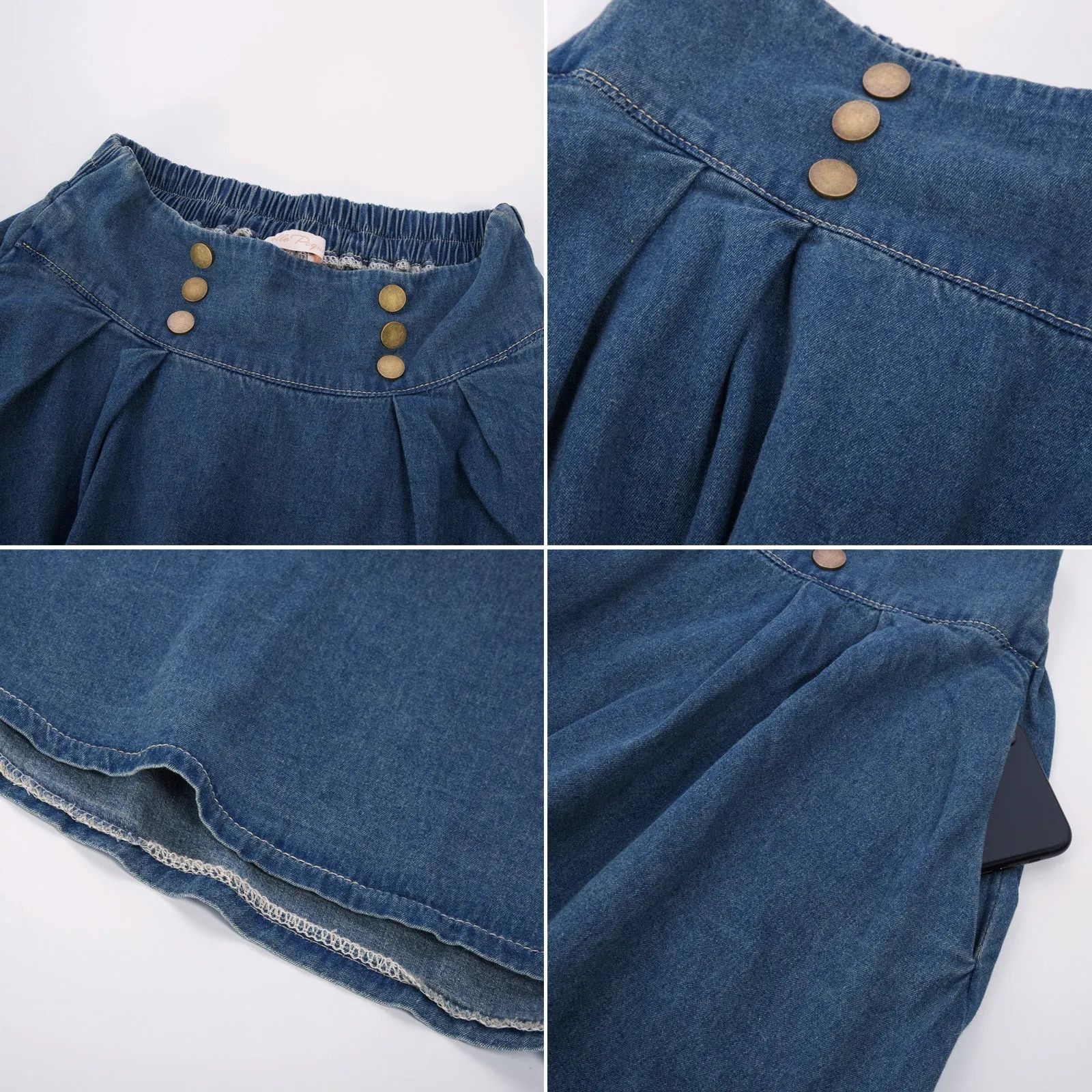 Swing Jean Skirt Elastic High Waist Buttons Decorated Skirt