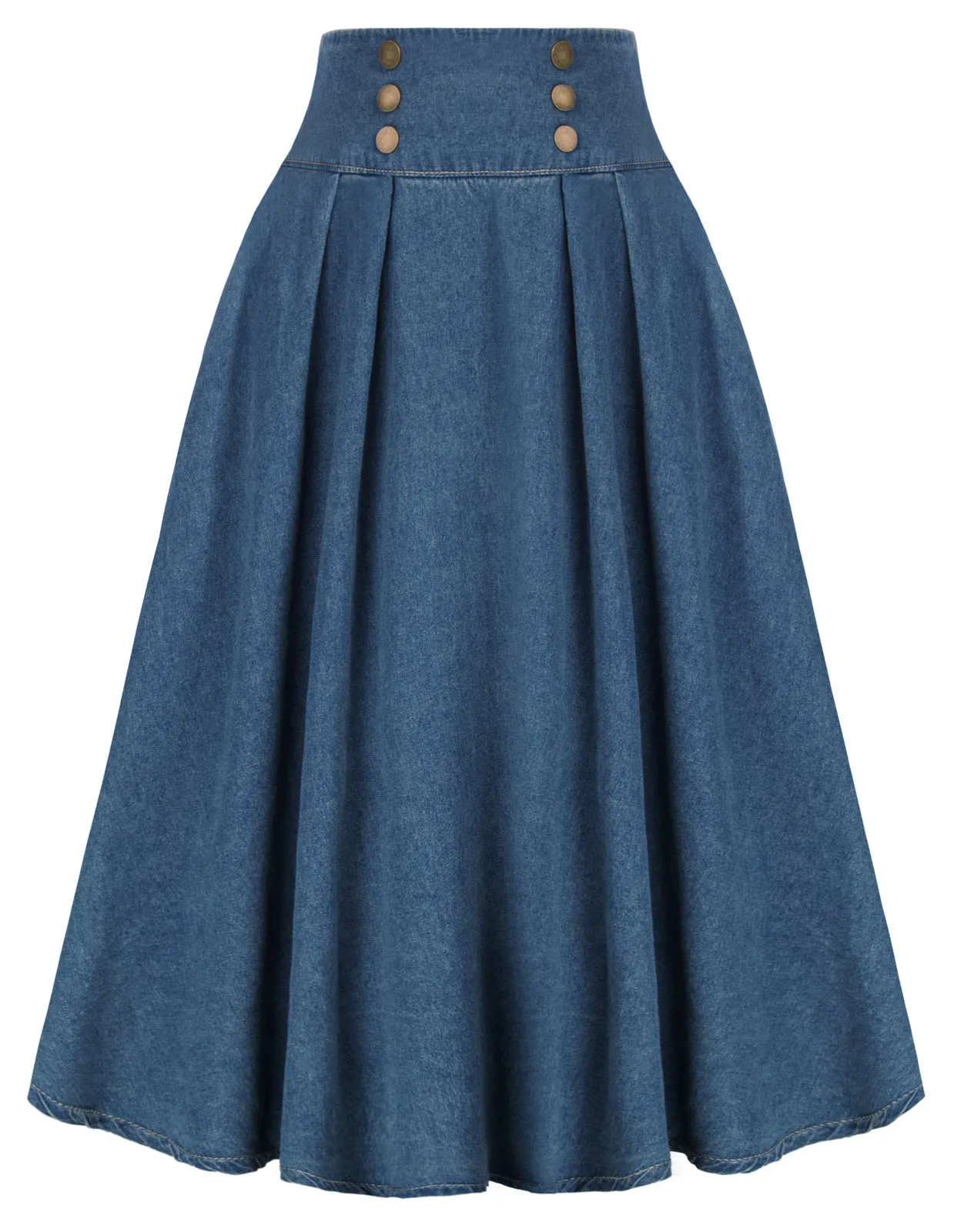 Swing Jean Skirt Elastic High Waist Buttons Decorated Skirt