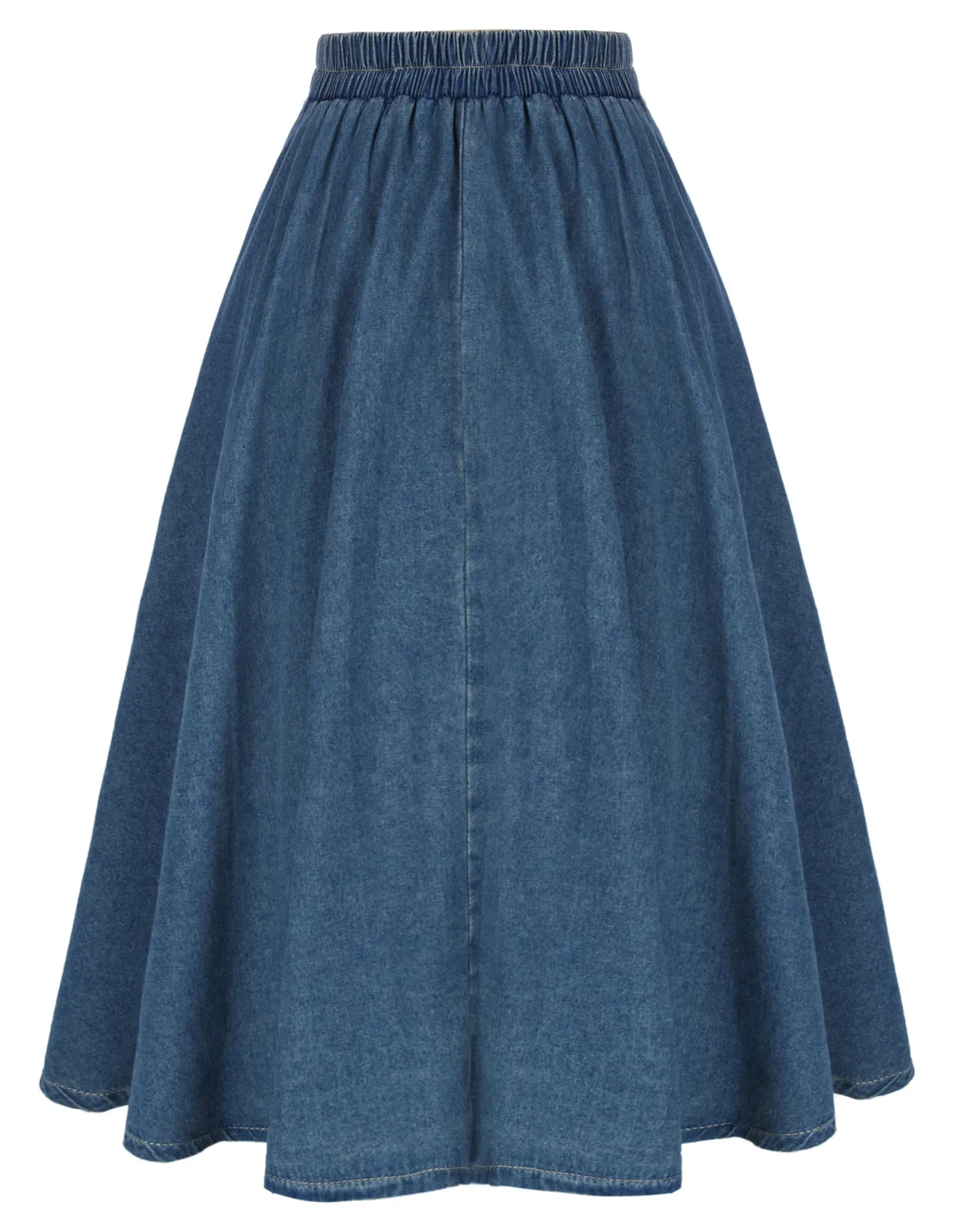 Swing Jean Skirt Elastic High Waist Buttons Decorated Skirt