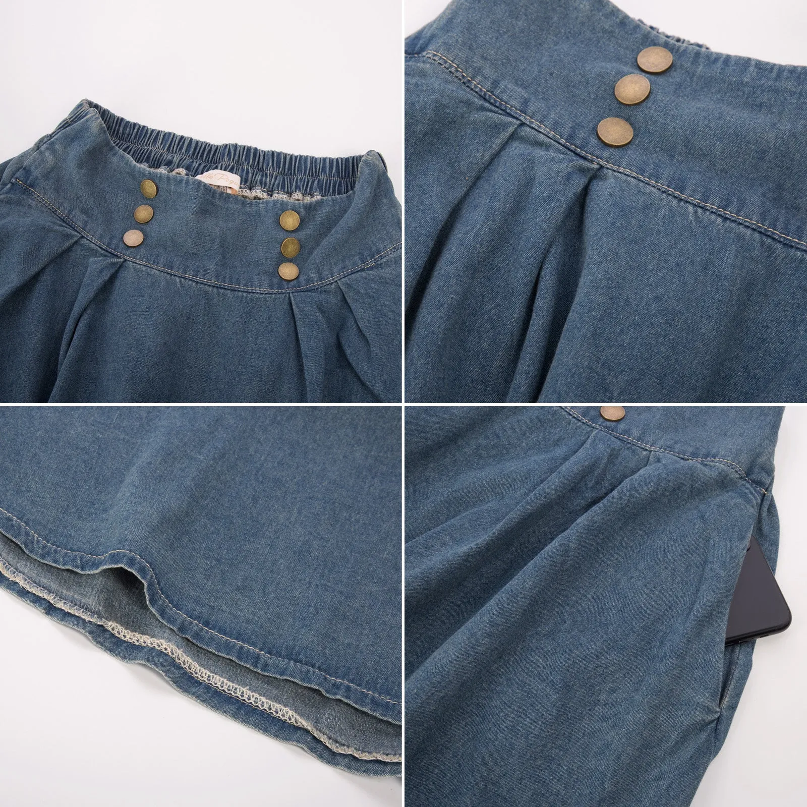 Swing Jean Skirt Elastic High Waist Buttons Decorated Skirt