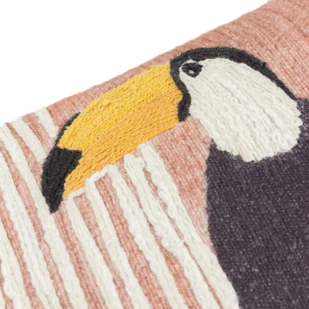 Treetop Toucan Embroidered Cushion Natural