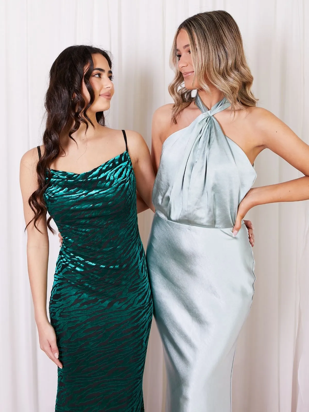 Twist Neck Satin Maxi Dress / Sage