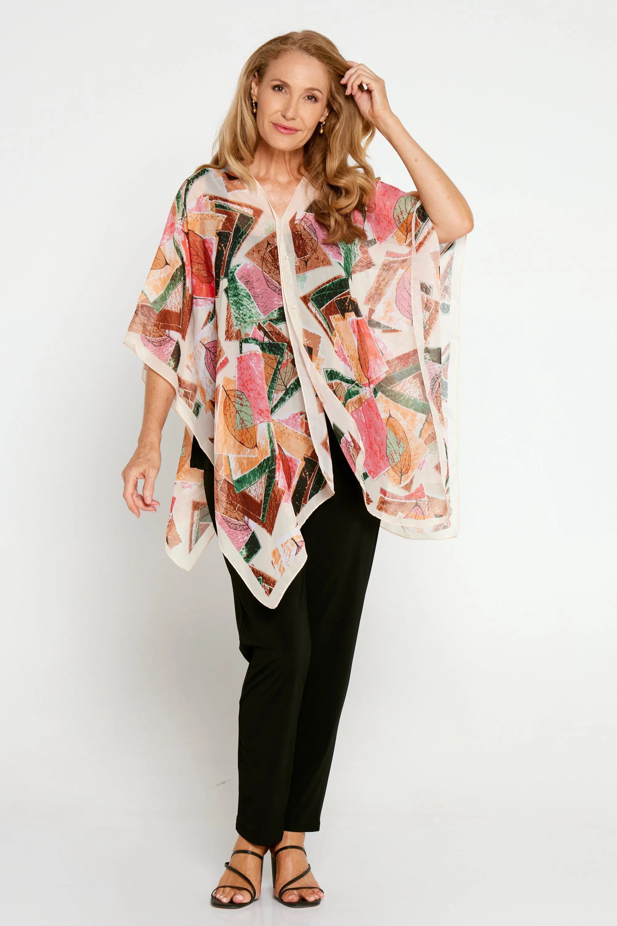 Two Way Chiffon Shawl - Peach/Green