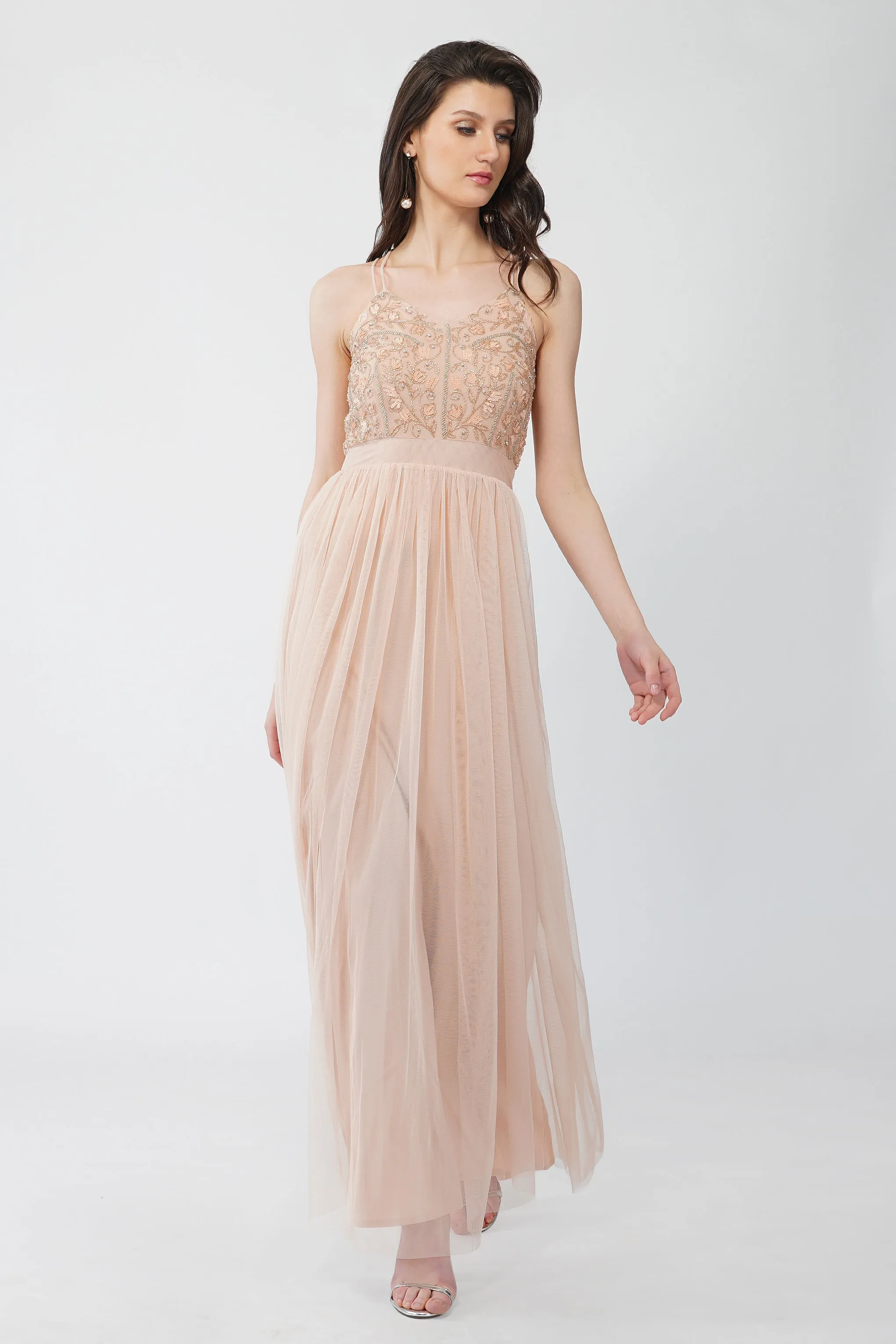 Ursa Blush Pink Embellished Maxi Dress